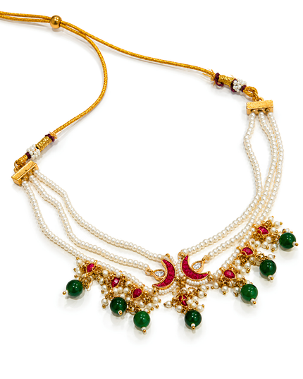 Gulbahar Pearl & Ruby Green Beaded Necklace Set