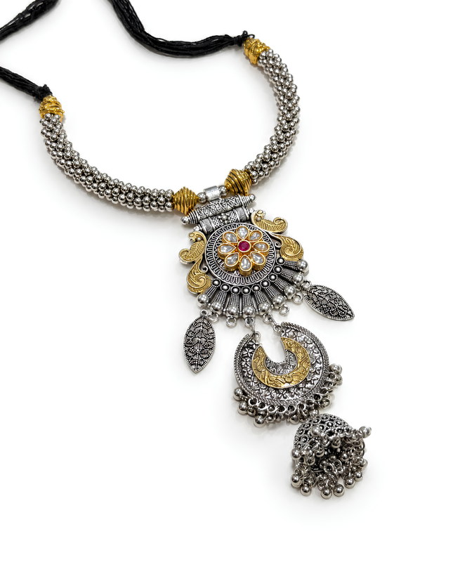 Antique Silver Gold Statement Necklace Set