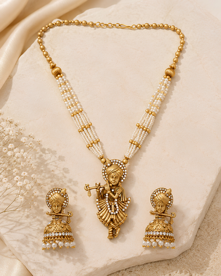 Divine Krishna Pearl Necklace Set