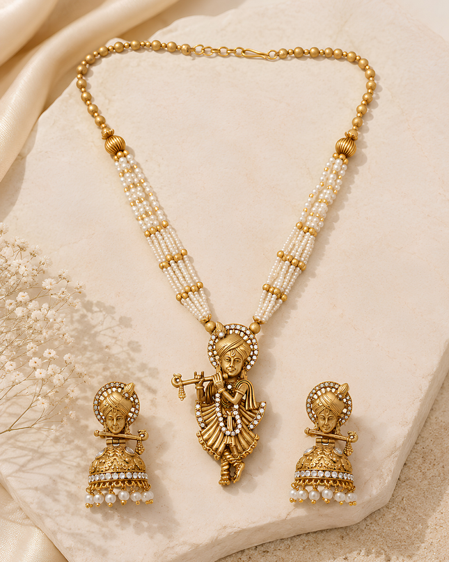 Divine Krishna Pearl Necklace Set