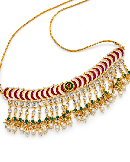 Majestic Emerald Ruby Pearl Choker Set