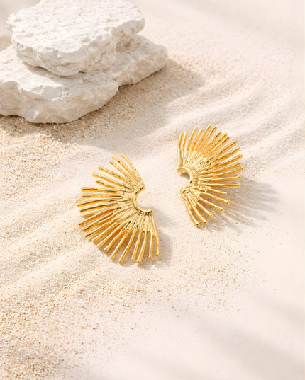 Sunburst Fan Statement Earrings – Gold Finish | Mallet Collection