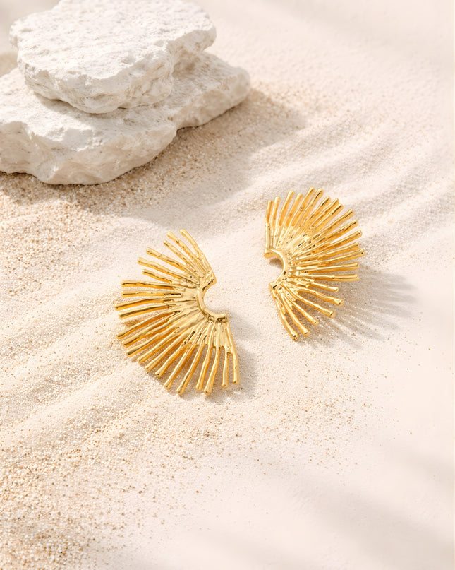 Sunburst Fan Statement Earrings – Gold Finish | Mallet Collection