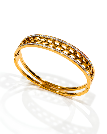 Elara Gold Plated Crystal Leaf Statement Bangle