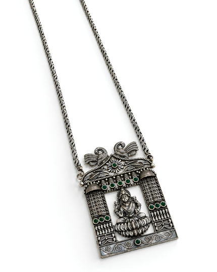 Aaradhya Oxidised Silver Goddess Lakshmi Temple Necklace