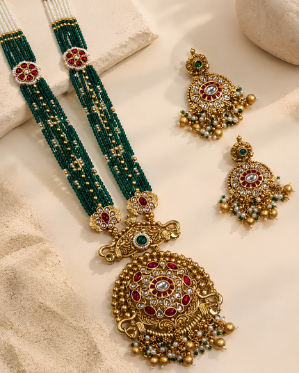 Emerald Rani Kundan Necklace Set