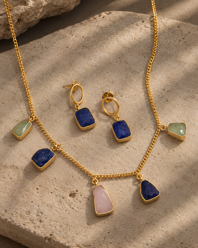 Crag Sapphire Stone Statement Necklace Set