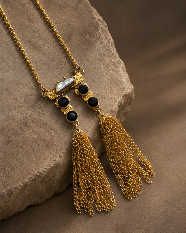 Onyx Cascade Tassel Necklace