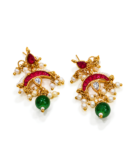 Gulbahar Pearl & Ruby Green Beaded Necklace Set