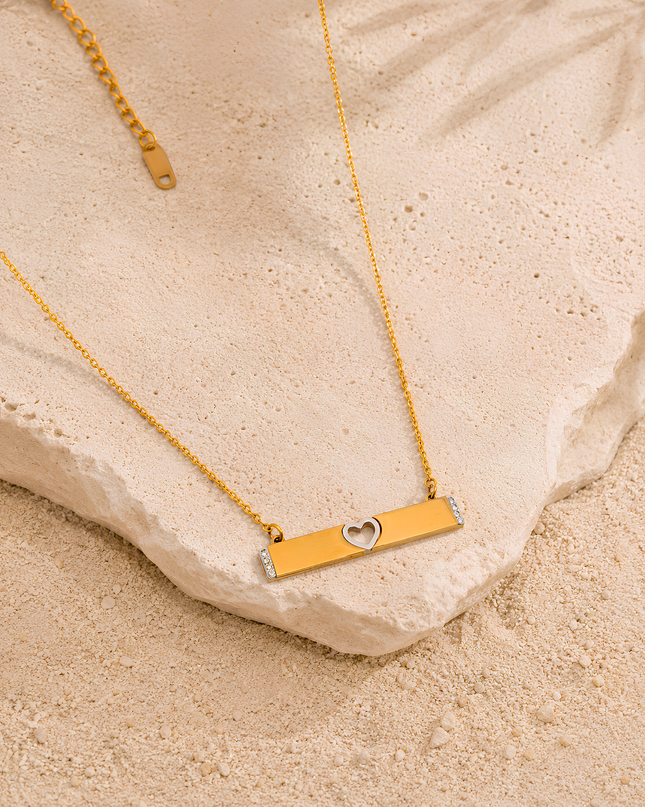 Dual Tone Heart Bar Fancy Chain