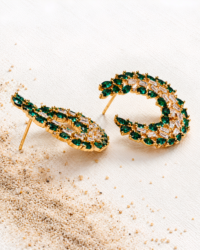 Emeria Emerald Green & Crystal Crescent Statement Earrings