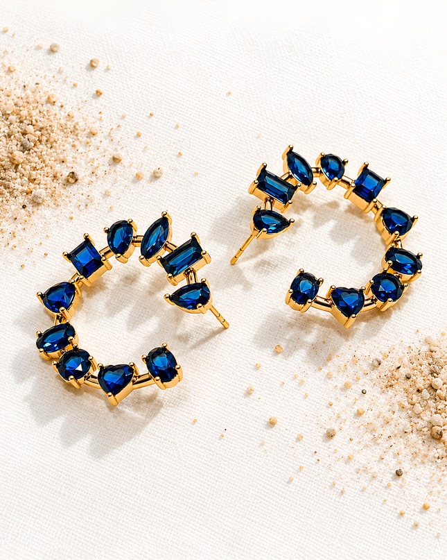 Sapphire Muse Blue Crystal Statement Hoop Earrings