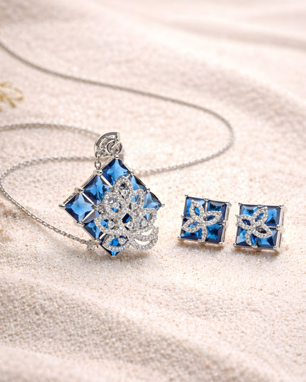 Ravya Set – Blue Crystal Pendant & Earrings