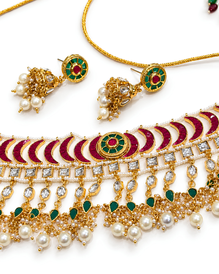 Majestic Emerald Ruby Pearl Choker Set