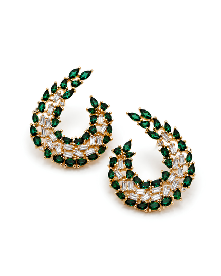 Emeria Emerald Green & Crystal Crescent Statement Earrings
