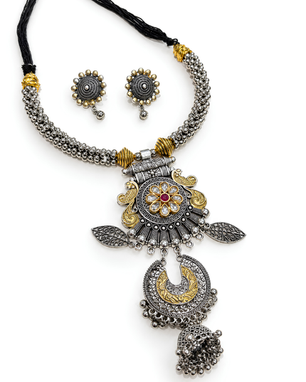 Antique Silver Gold Statement Necklace Set