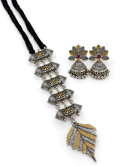 Royal Leaf Oxidised Necklace Set