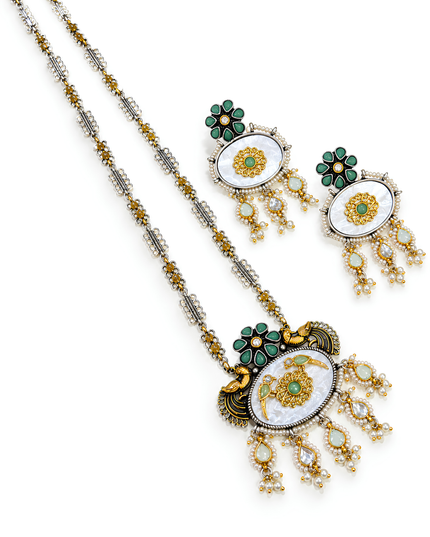 Emerald Pearl Statement Necklace Set