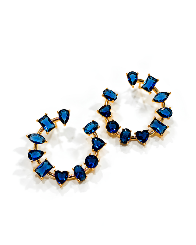 Sapphire Muse Blue Crystal Statement Hoop Earrings