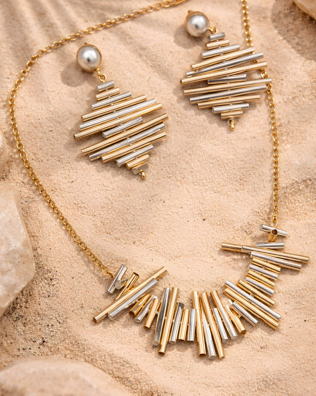 Zarina Set – Geometric Bar Necklace & Earrings