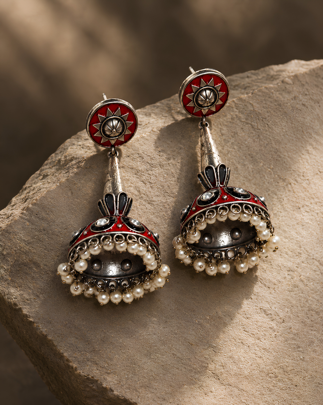 Antique Red Jhumka Earrings
