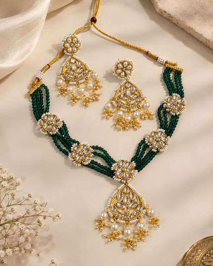 Emerald Meher Pearl Kundan Necklace Set