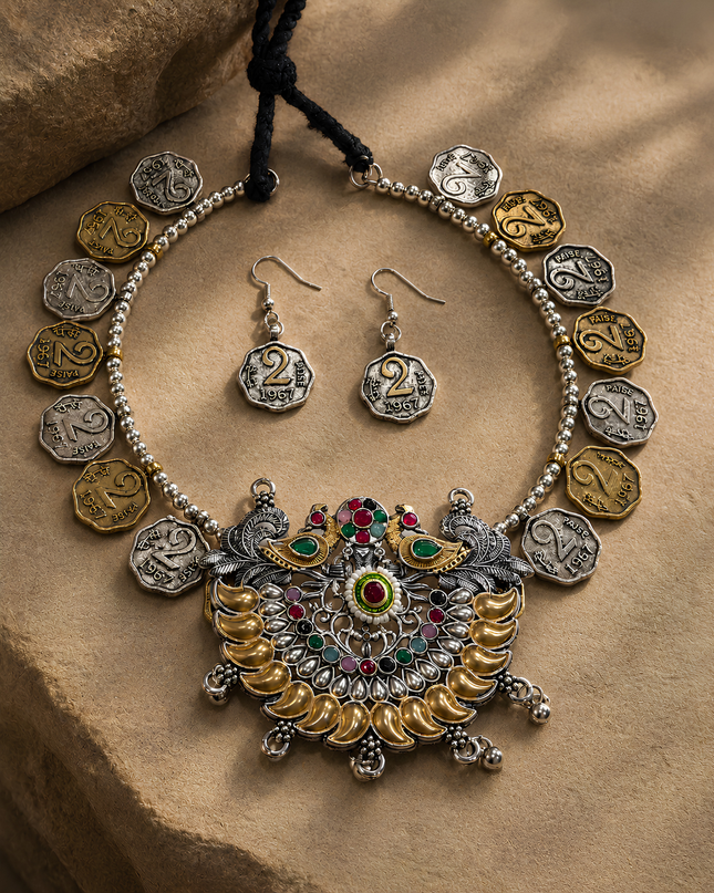 Vintage Coin Statement Necklace Set