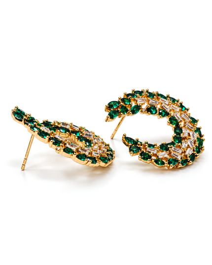 Emeria Emerald Green & Crystal Crescent Statement Earrings