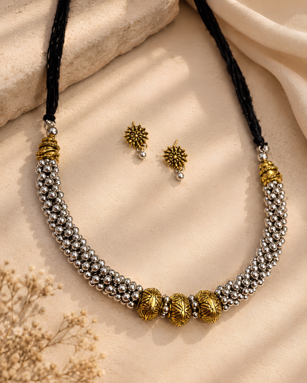 Silver & Gold Beaded Necklace Set