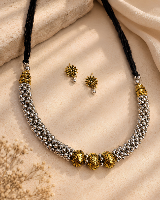 Silver & Gold Beaded Necklace Set