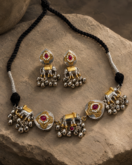 Rama Gajraj Antique Elephant Necklace Set