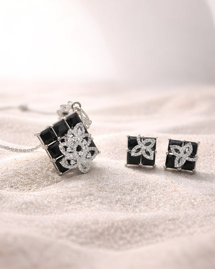 Zoya Set – Black Stone Pendant & Earrings