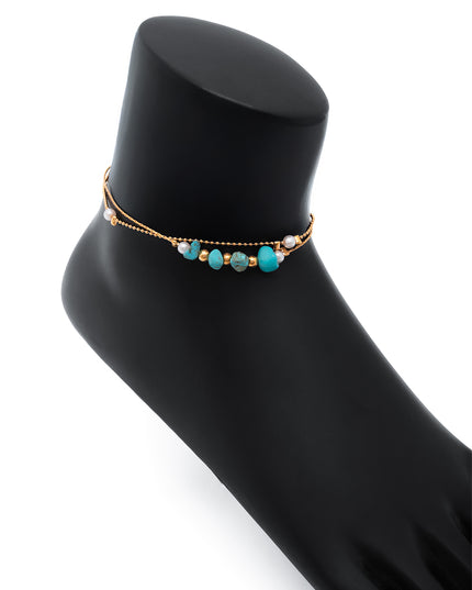 Turquoise Pearl Double-Layer Anklet