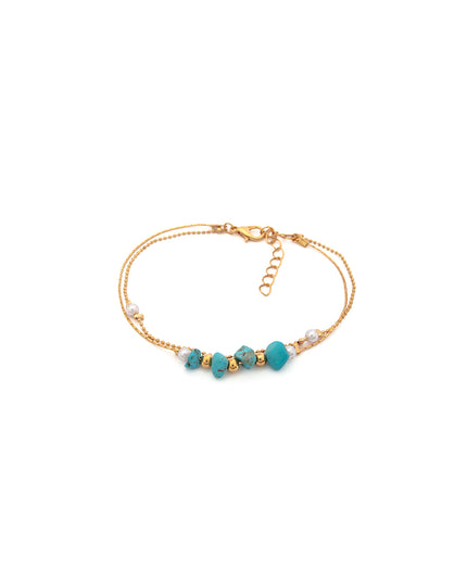 Turquoise Pearl Double-Layer Anklet