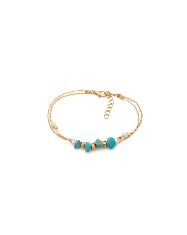 Turquoise Pearl Double-Layer Anklet