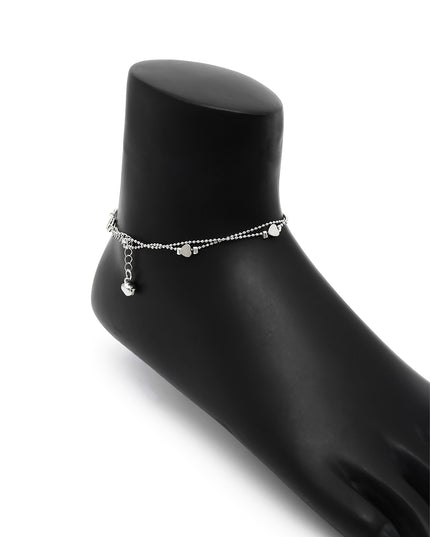 Silver Double Chain Heart Anklet