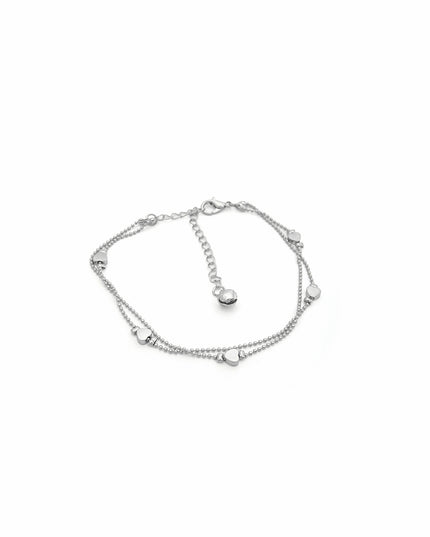 Silver Double Chain Heart Anklet