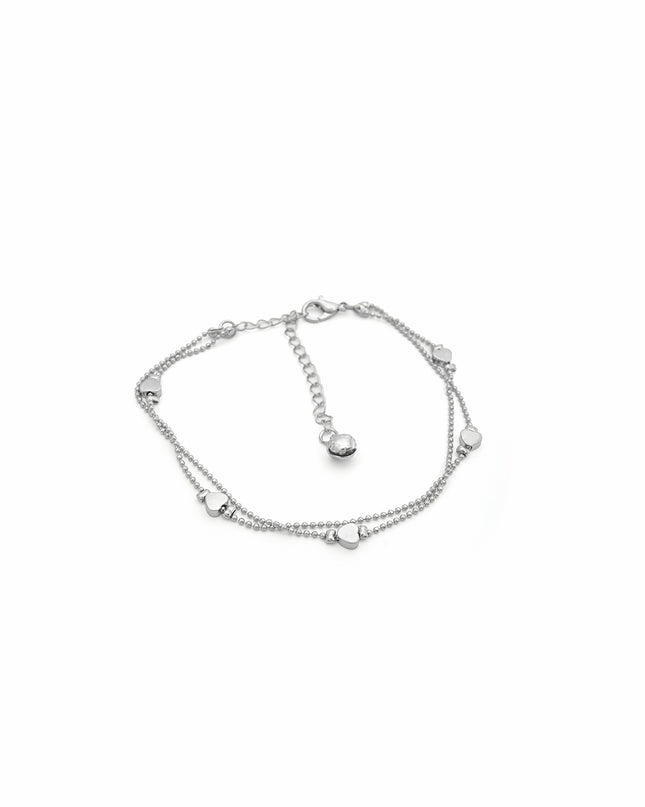 Silver Double Chain Heart Anklet