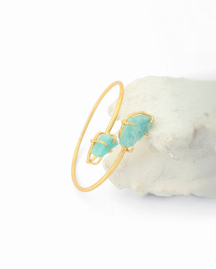 Crag Collection Raw Aqua Stone Gold Bangle