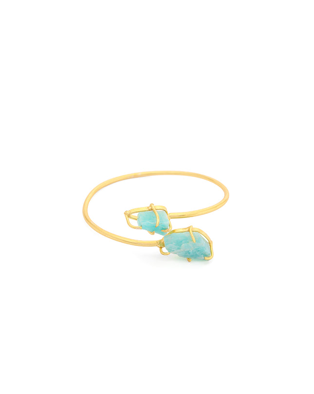 Crag Collection Raw Aqua Stone Gold Bangle