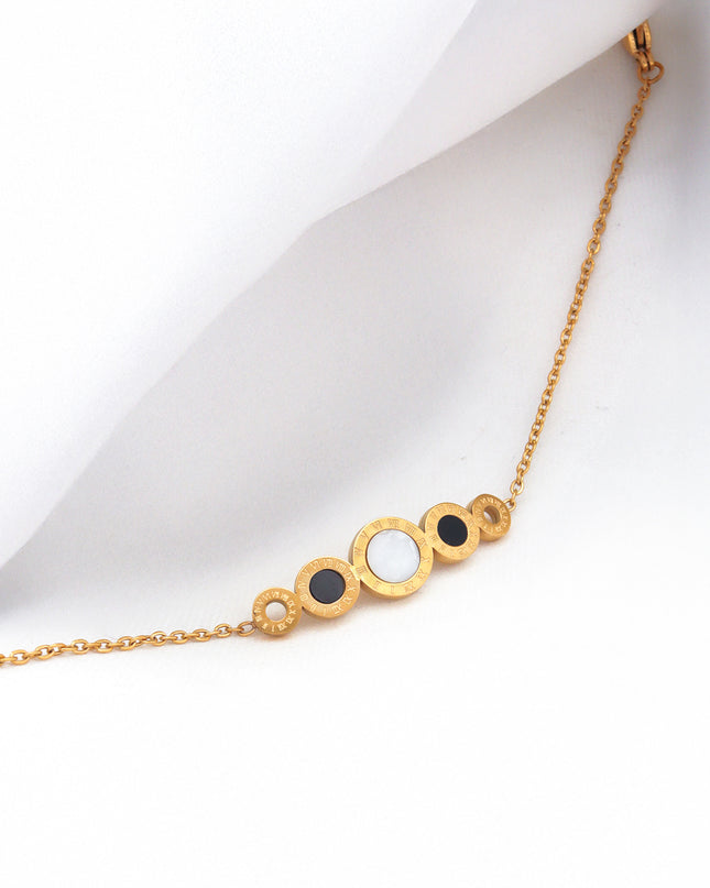 Celeste Circle Bar Bracelet – Gold & Black Enamel