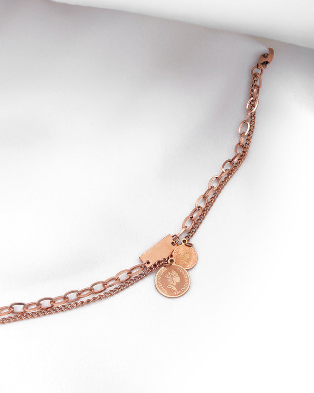 Rose Gold Coin Layered Charm Bracelet