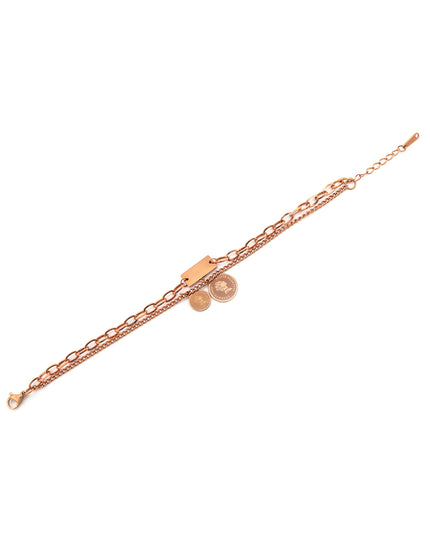 Rose Gold Coin Layered Charm Bracelet