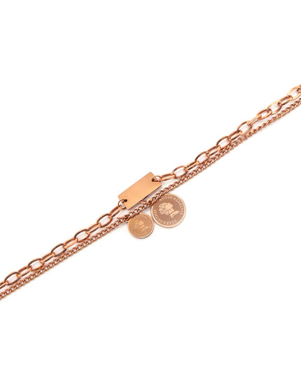Rose Gold Coin Layered Charm Bracelet