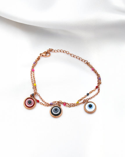 Rose Gold Evil Eye Layered Charm Bracelet