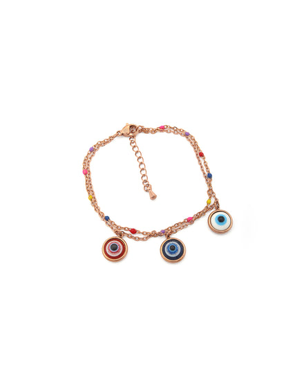 Rose Gold Evil Eye Layered Charm Bracelet
