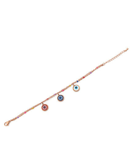 Rose Gold Evil Eye Layered Charm Bracelet