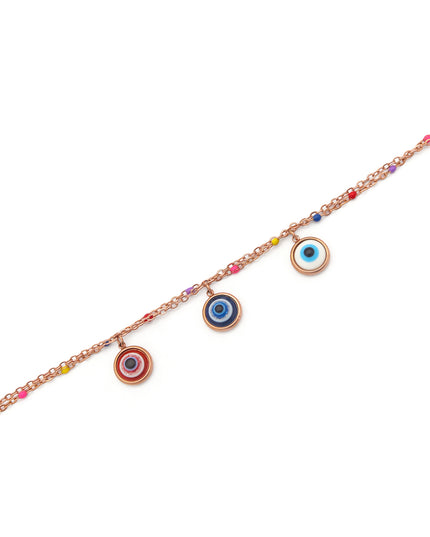 Rose Gold Evil Eye Layered Charm Bracelet