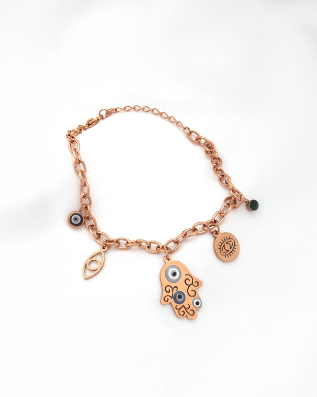 Rose Gold Hamsa Evil Eye Charm Bracelet