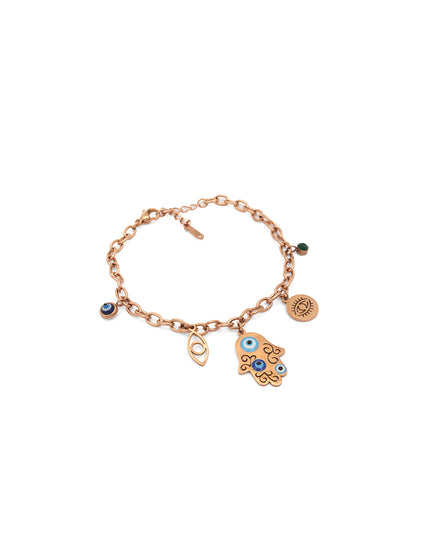 Rose Gold Hamsa Evil Eye Charm Bracelet